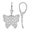 Sterling Silver Rhod-plated Polished Filigree Butterfly Leverback Earrings