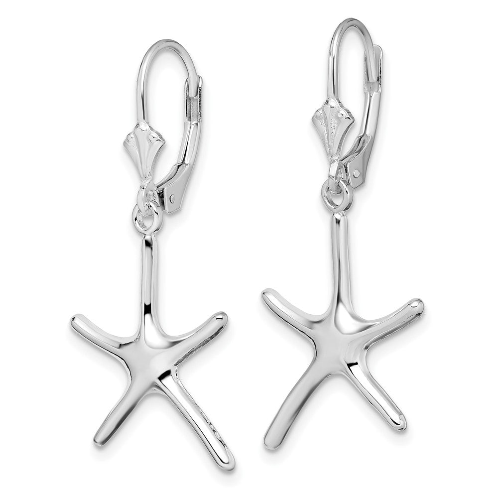 Sterling Silver Rhodium-plated Polished Starfish Leverback Earrings
