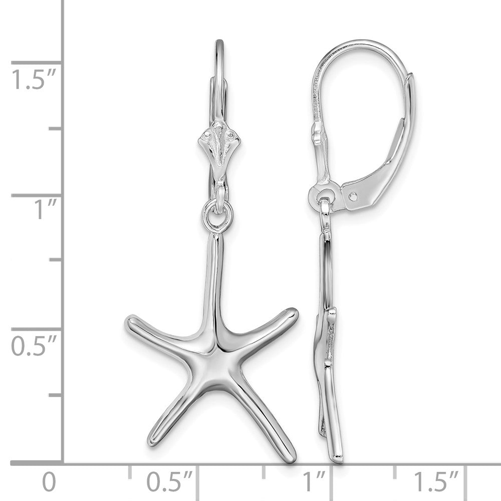Sterling Silver Rhodium-plated Polished Starfish Leverback Earrings
