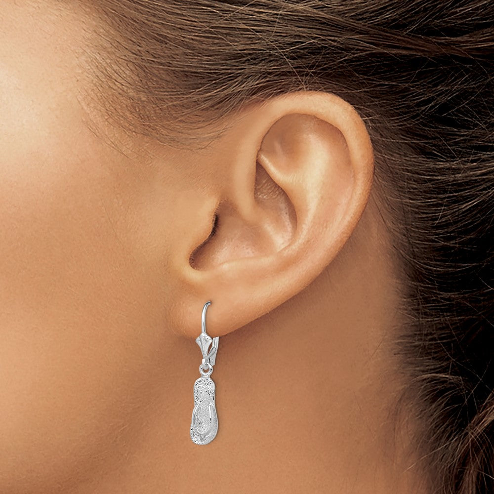 Sterling Silver Rhodium-plated Polished Lg. Flip-flop Leverback Earrings