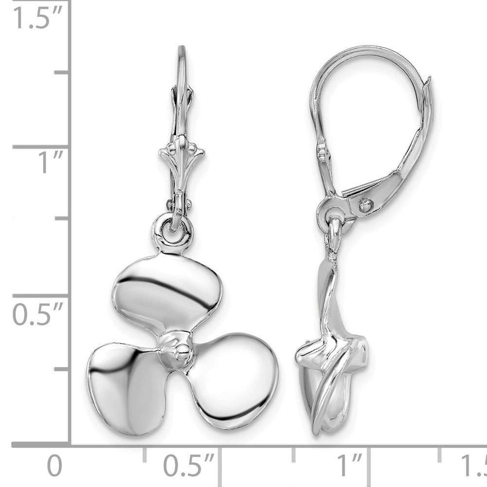 Sterling Silver Rhodium-plated Polished 3D Propeller Leverback Earrings