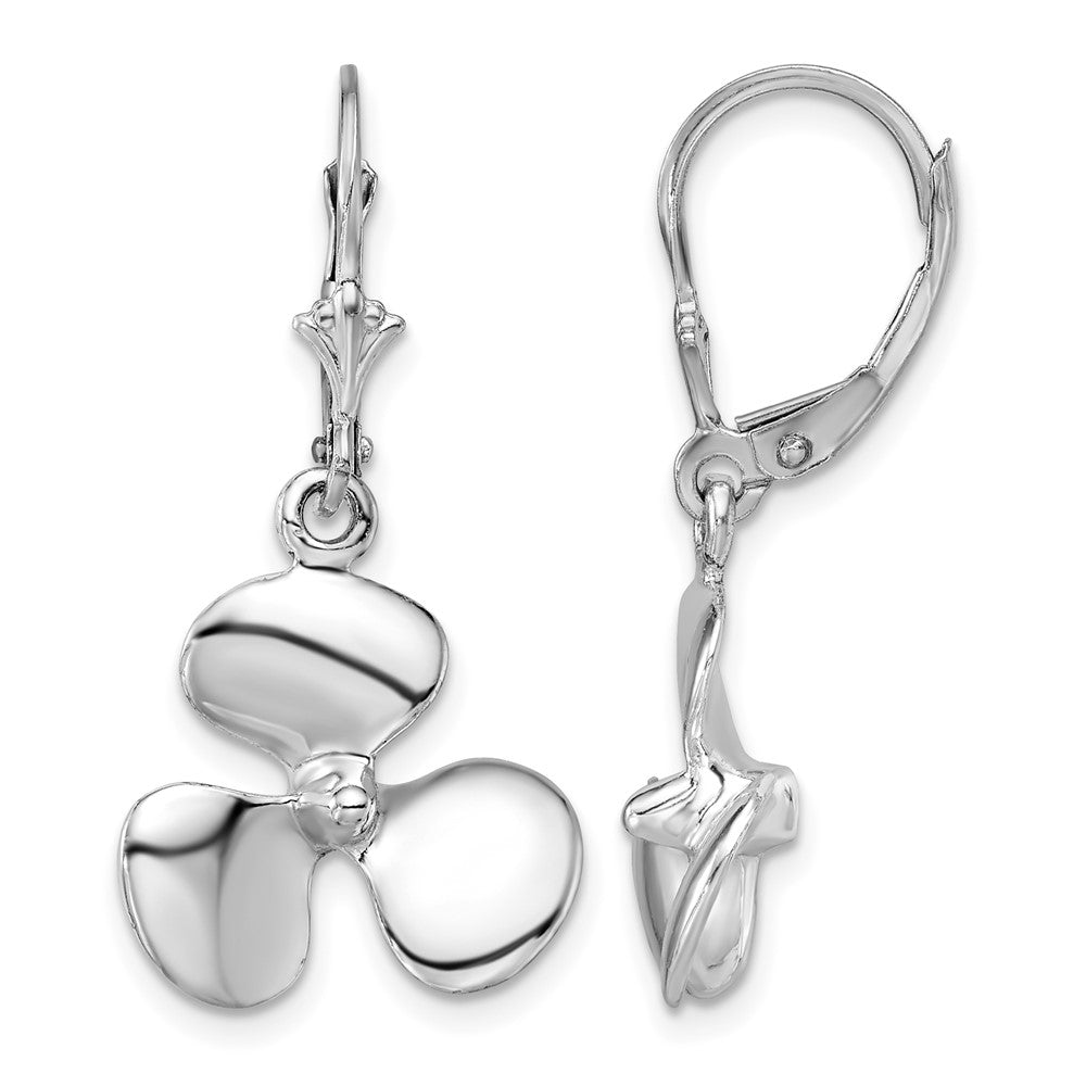 Sterling Silver Rhodium-plated Polished 3D Propeller Leverback Earrings
