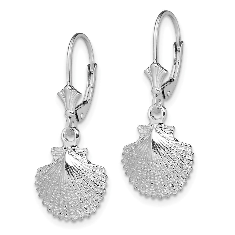 Sterling Silver Rhodium-plated Polished Scallop Shell Leverback Earrings