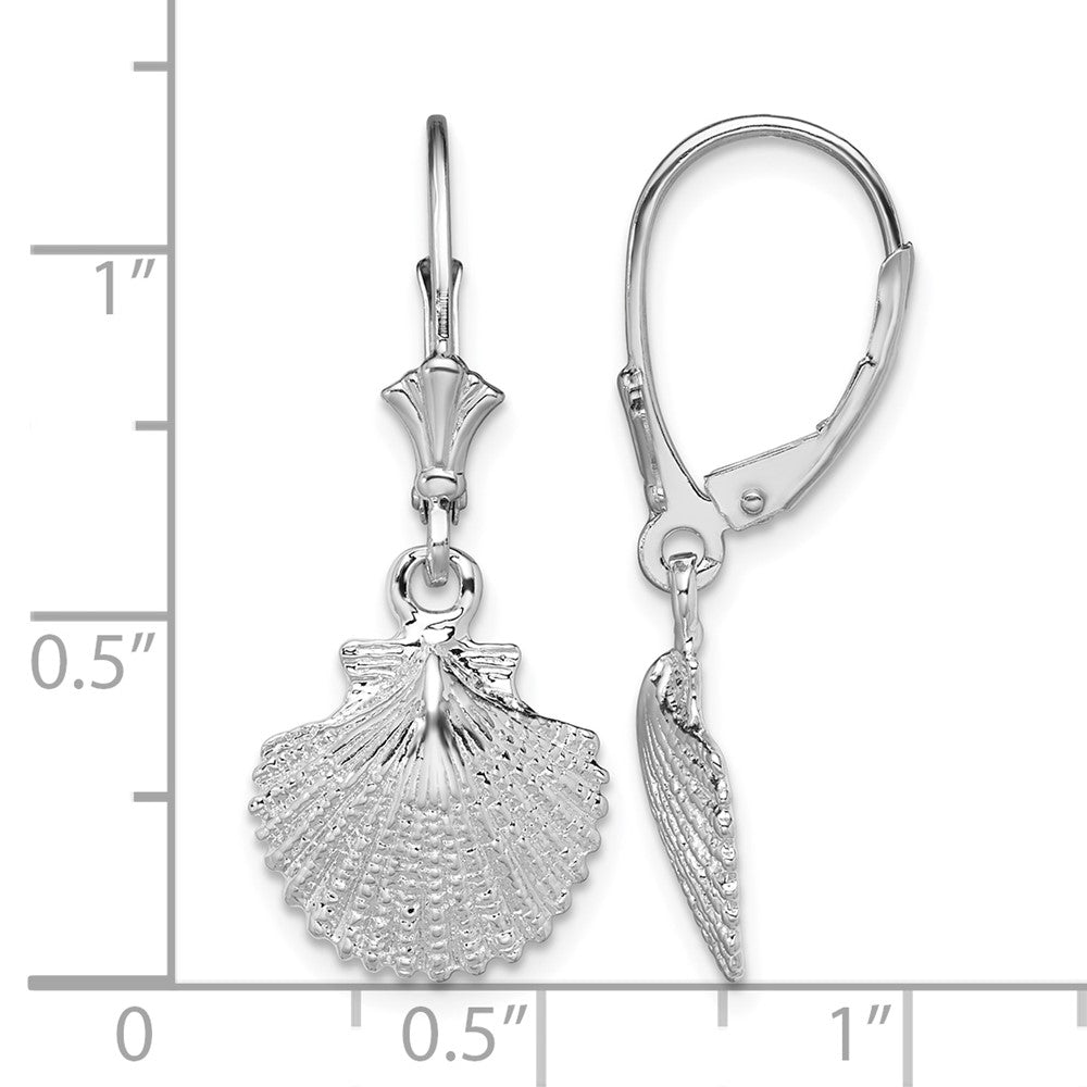 Sterling Silver Rhodium-plated Polished Scallop Shell Leverback Earrings