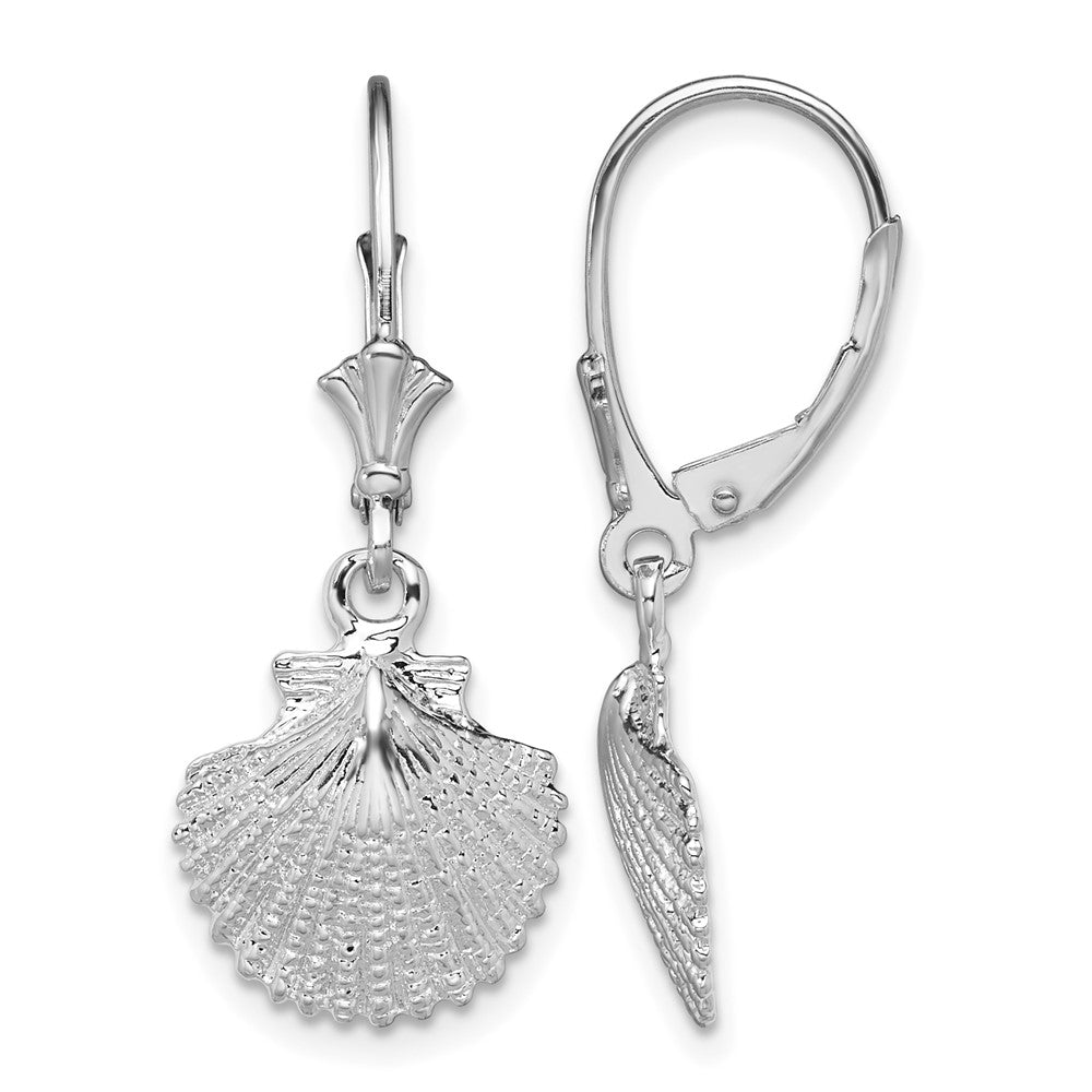 Sterling Silver Rhodium-plated Polished Scallop Shell Leverback Earrings