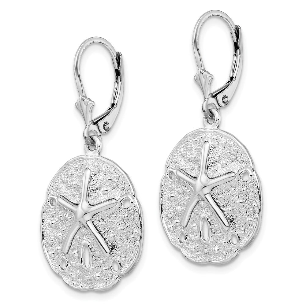 Sterling Silver Rhodium-plated Sand Dollar/Starfish Leverback Earrings