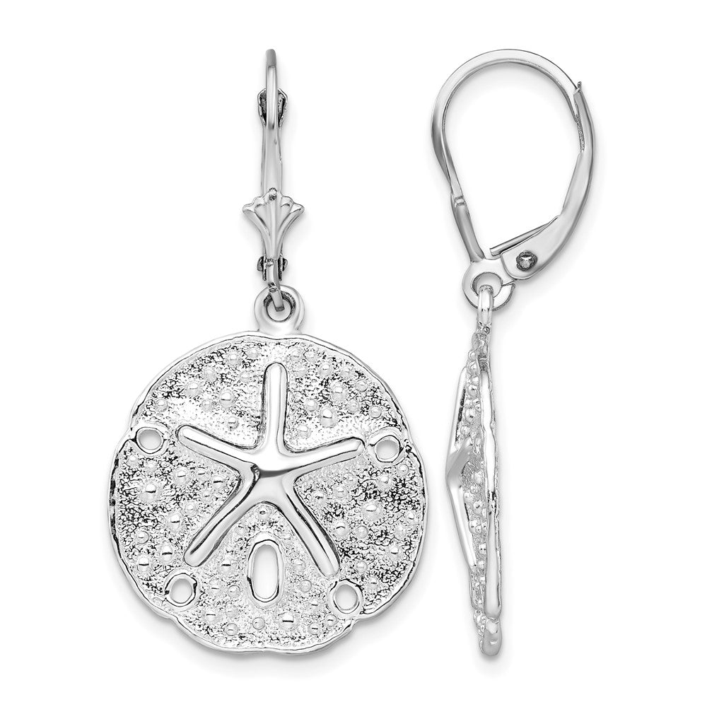 Sterling Silver Rhodium-plated Sand Dollar/Starfish Leverback Earrings