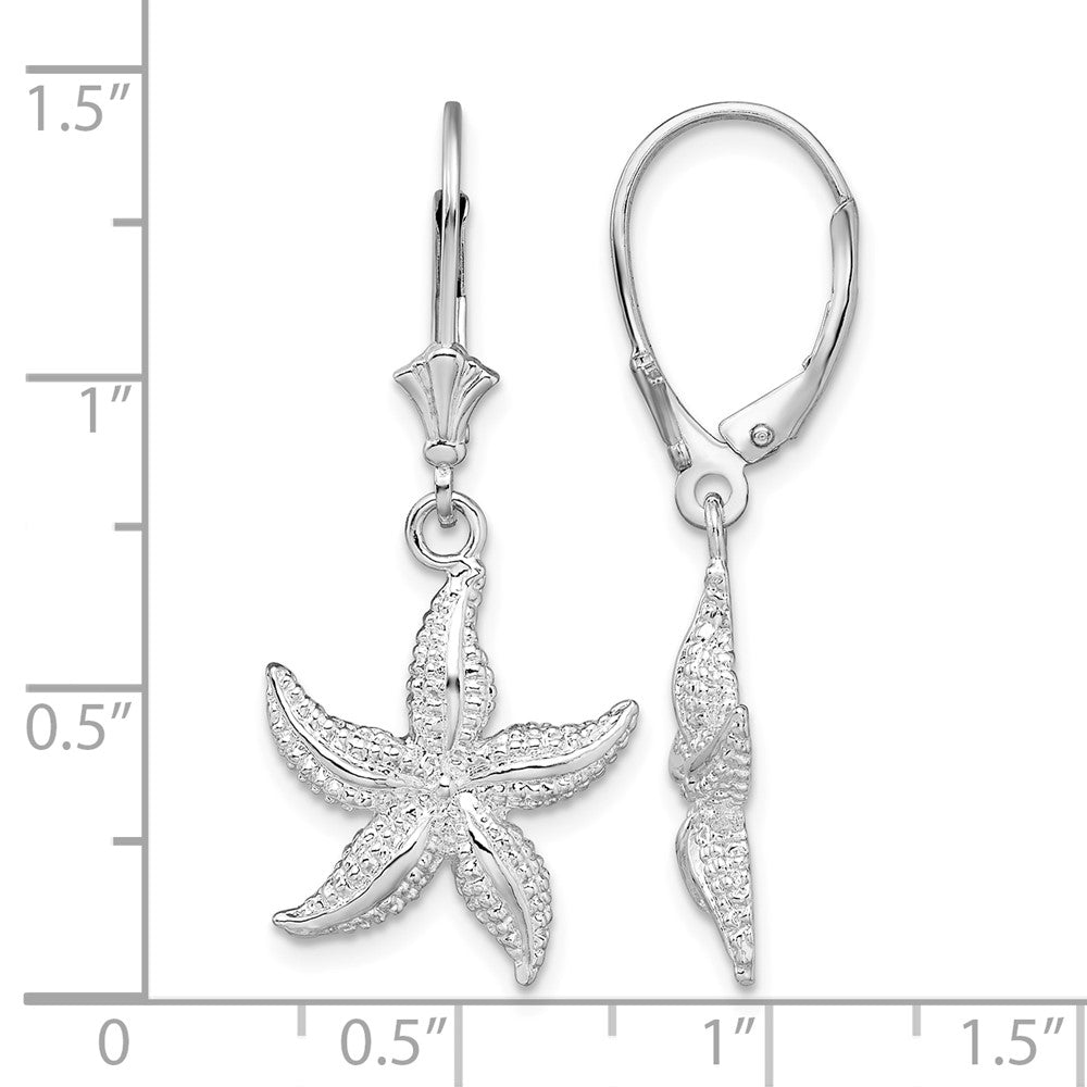 Sterling Silver Rhodium-plated Polished Starfish Leverback Earrings