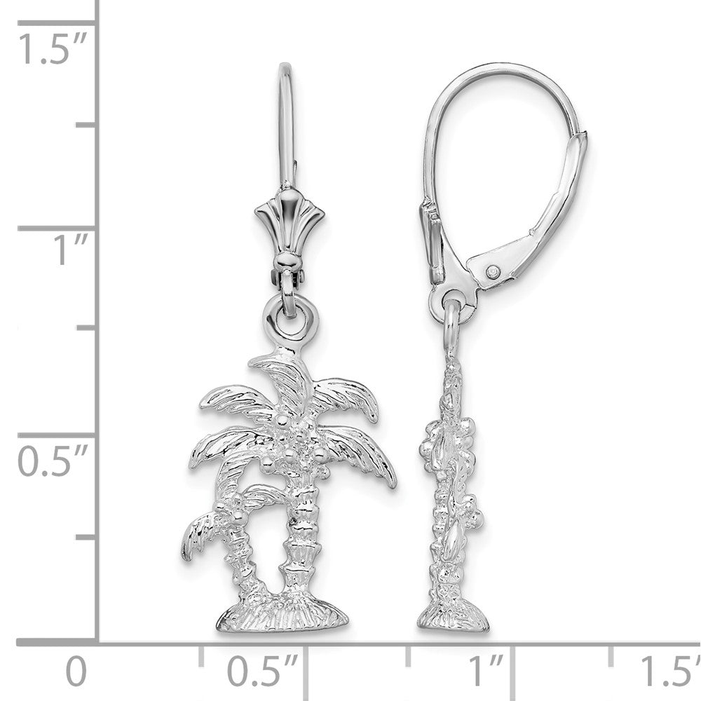 Sterling Silver Rhodium-plated Polished Palm Trees Leverback Earrings