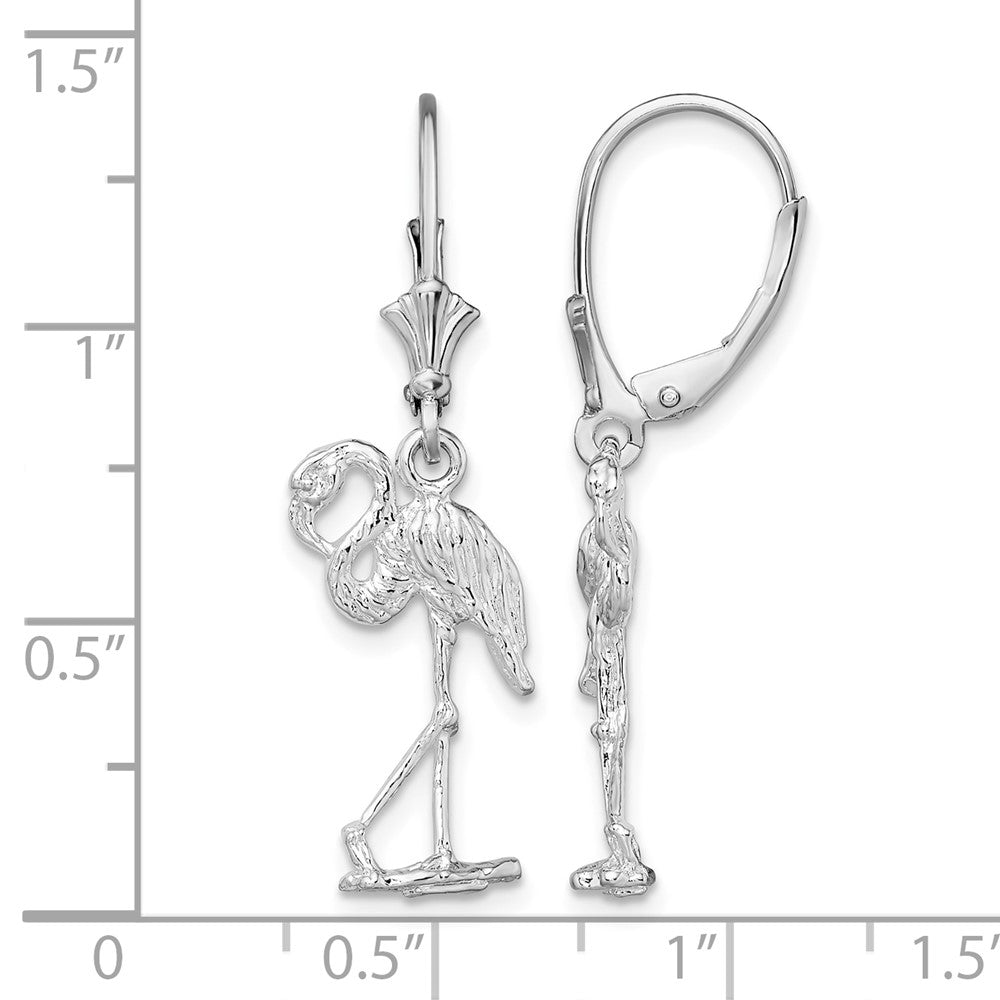 Sterling Silver Rhodium-plated Polished Flamingo Leverback Earrings