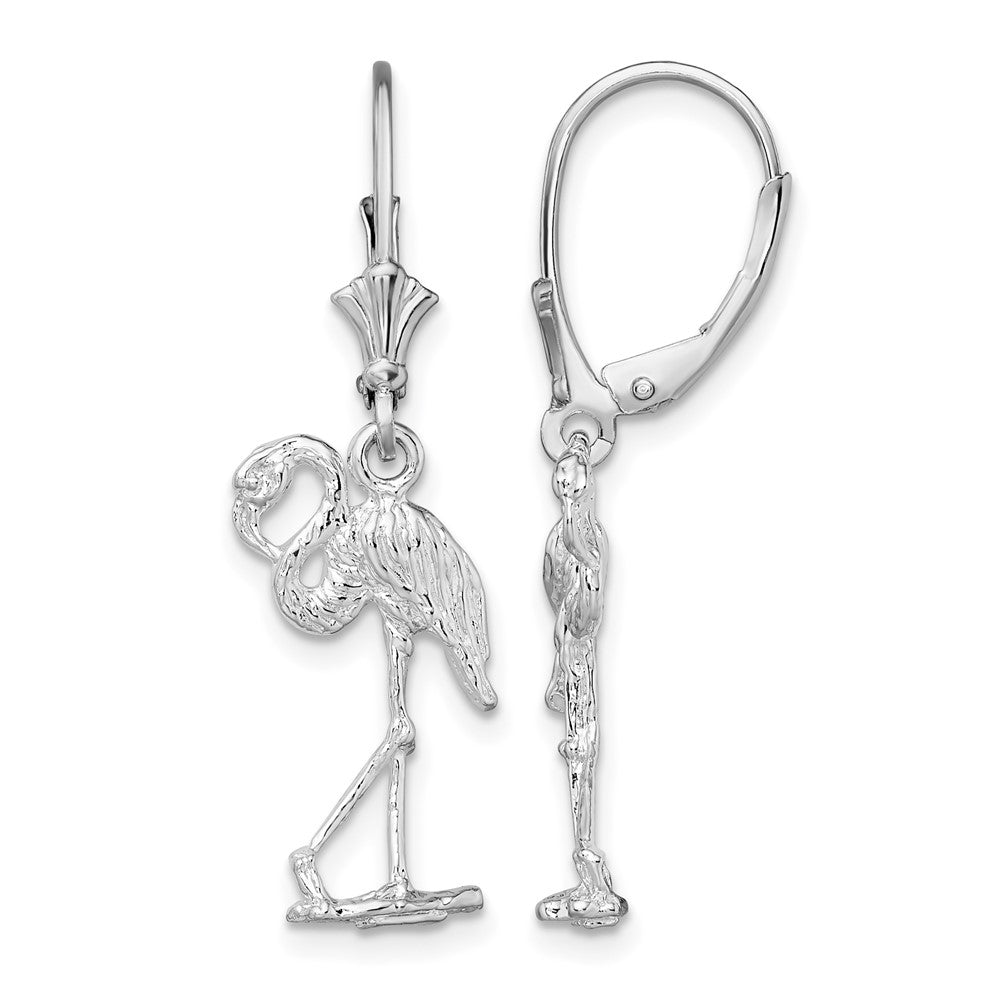 Sterling Silver Rhodium-plated Polished Flamingo Leverback Earrings