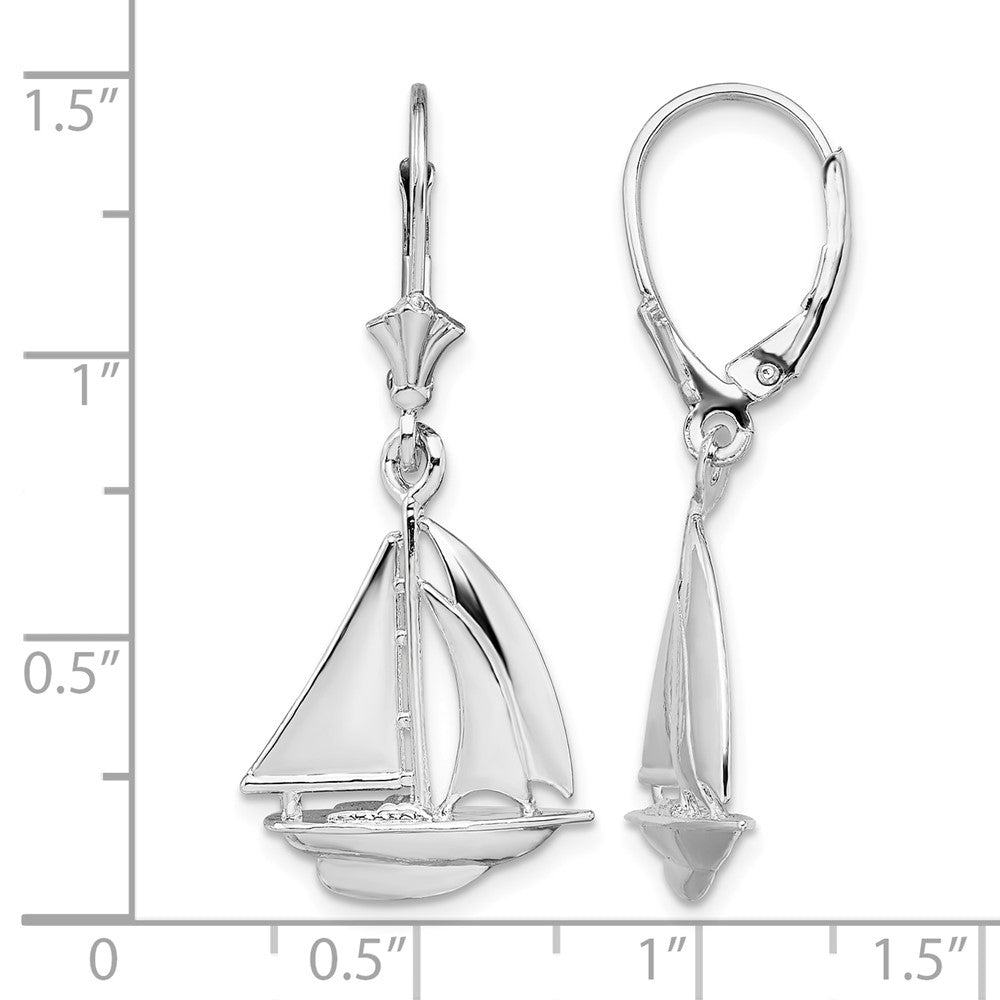 Sterling Silver Rhodium-plated Polished Sailboat Leverback Earrings