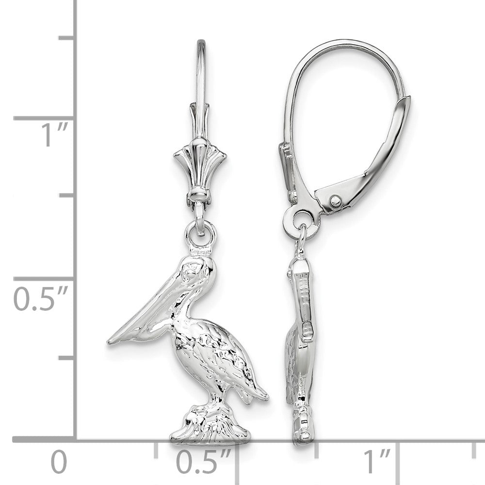 Sterling Silver Polished 3D Small Pelican Leverback Earrings