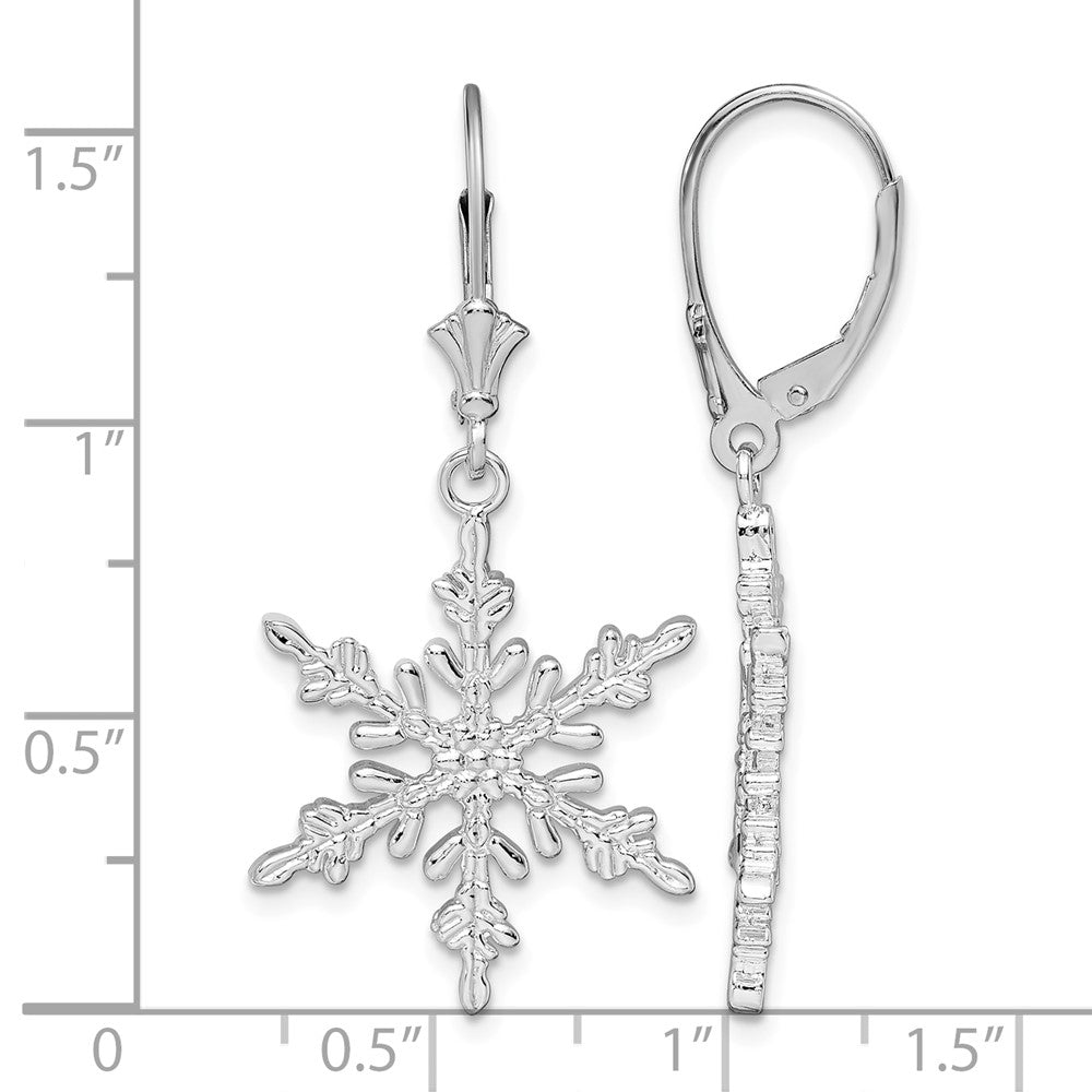 Sterling Silver Rhodium-plated Polished Snowflake Leverback Earrings
