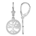 Sterling Silver Polished Tree of Life in Circle Leverback Earrings