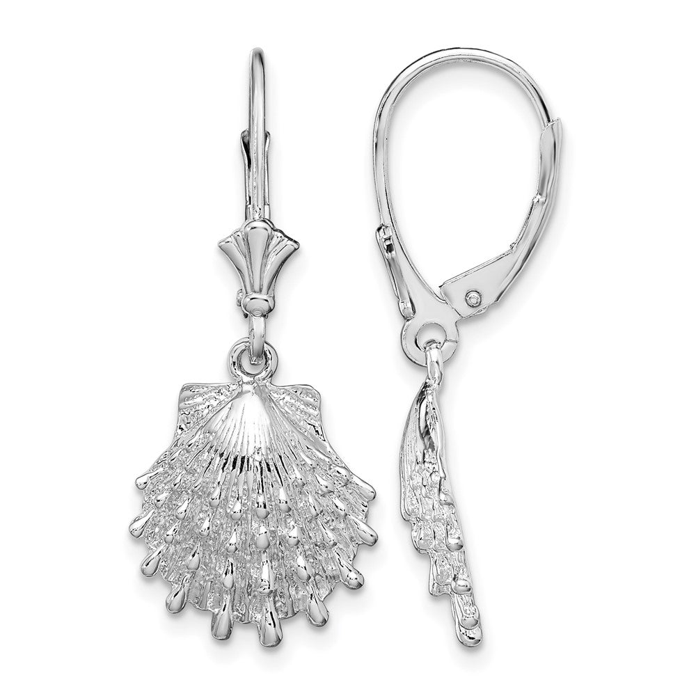 Sterling Silver Polished Lions Paw Shell Leverback Earrings