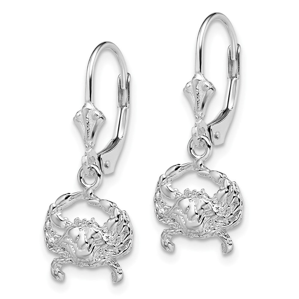 Sterling Silver Rhodium-plated Polished Blue Crab Leverback Earrings