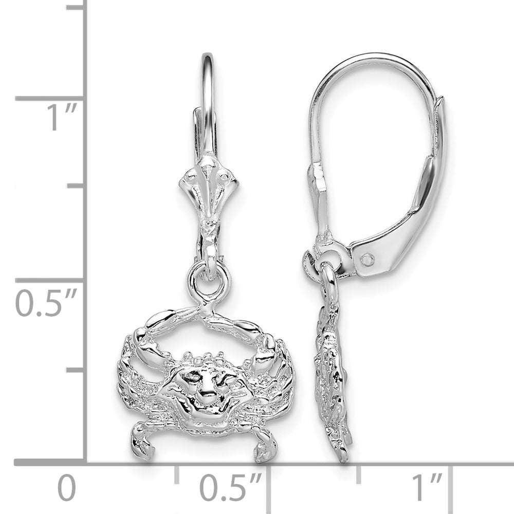 Sterling Silver Rhodium-plated Polished Blue Crab Leverback Earrings