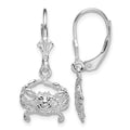 Sterling Silver Rhodium-plated Polished Blue Crab Leverback Earrings