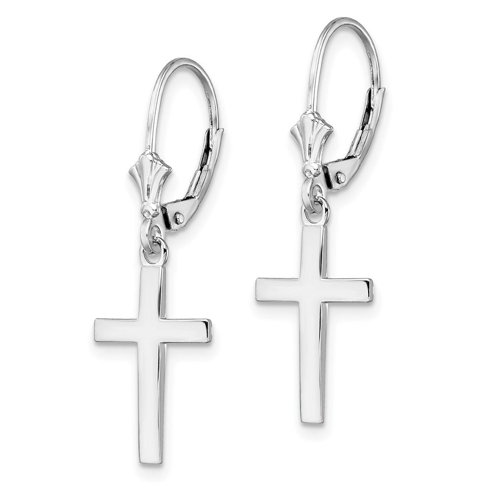 Sterling Silver Rhodium-plated Polished Latin Cross Leverback Earrings