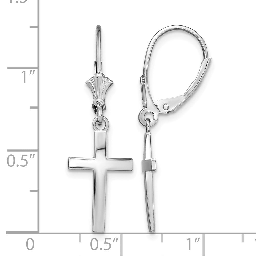 Sterling Silver Rhodium-plated Polished Latin Cross Leverback Earrings