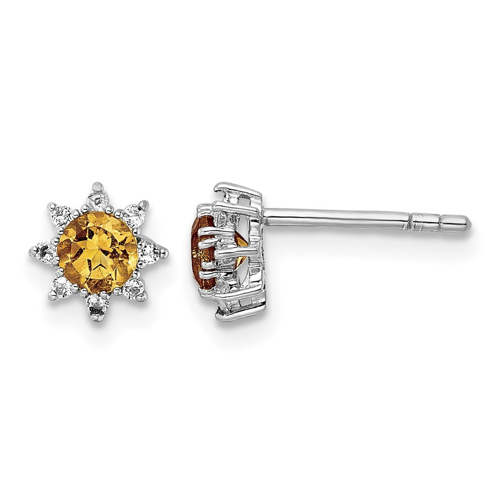 Sterling Silver RH .5CI Citrine & .1WT White Topaz Post Earrings