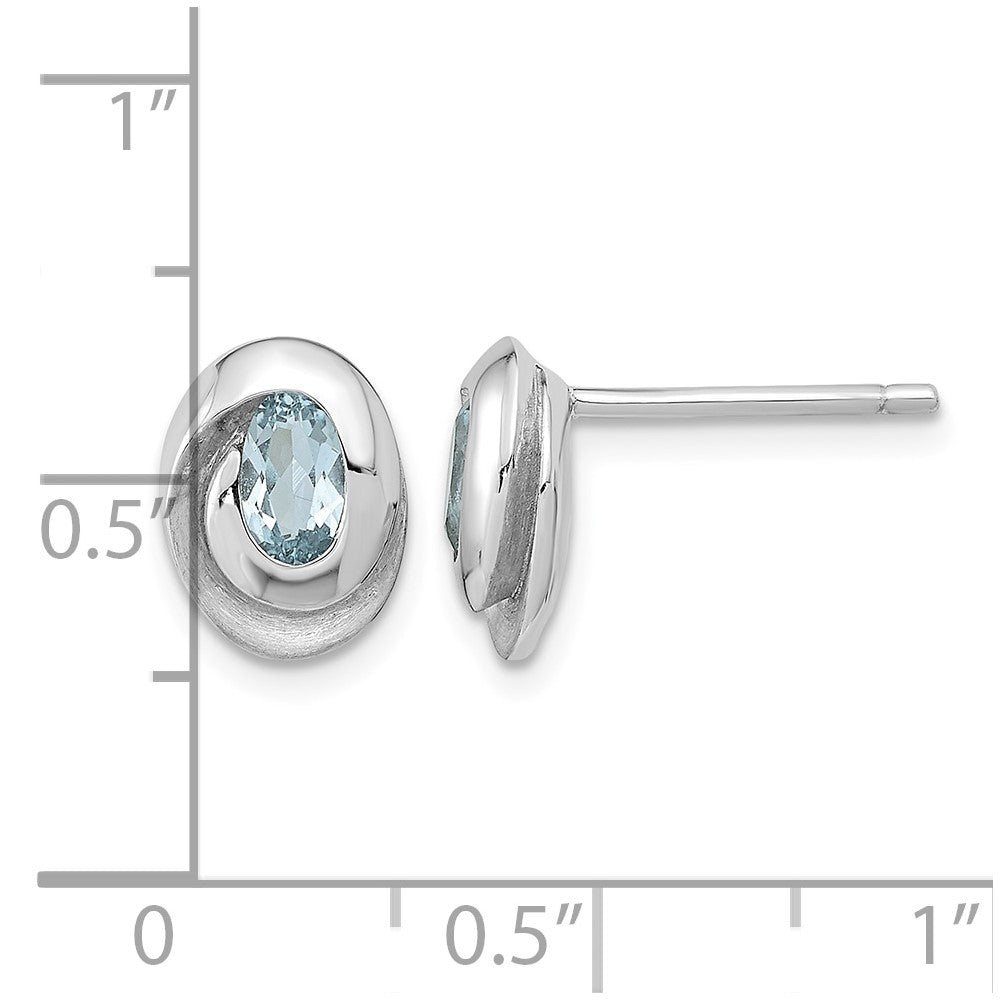 Sterling Silver Rh-plated Sky Blue Topaz Oval Post Earrings