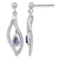 Sterling Silver Rh-plated Amethyst Dangle Post Earrings
