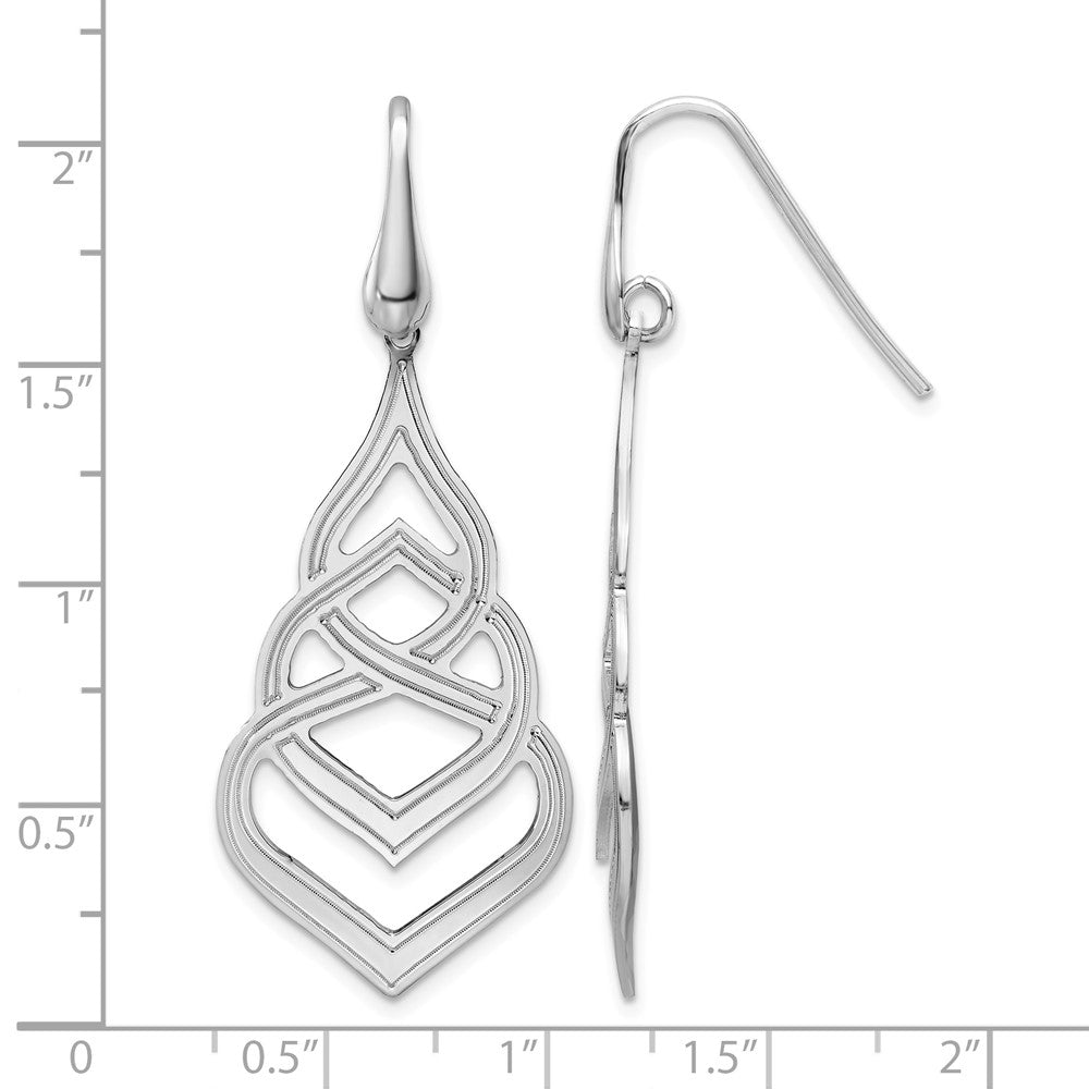 Sterling Silver Rhod. Polished Grooved Fancy Drop Dangle Earrings