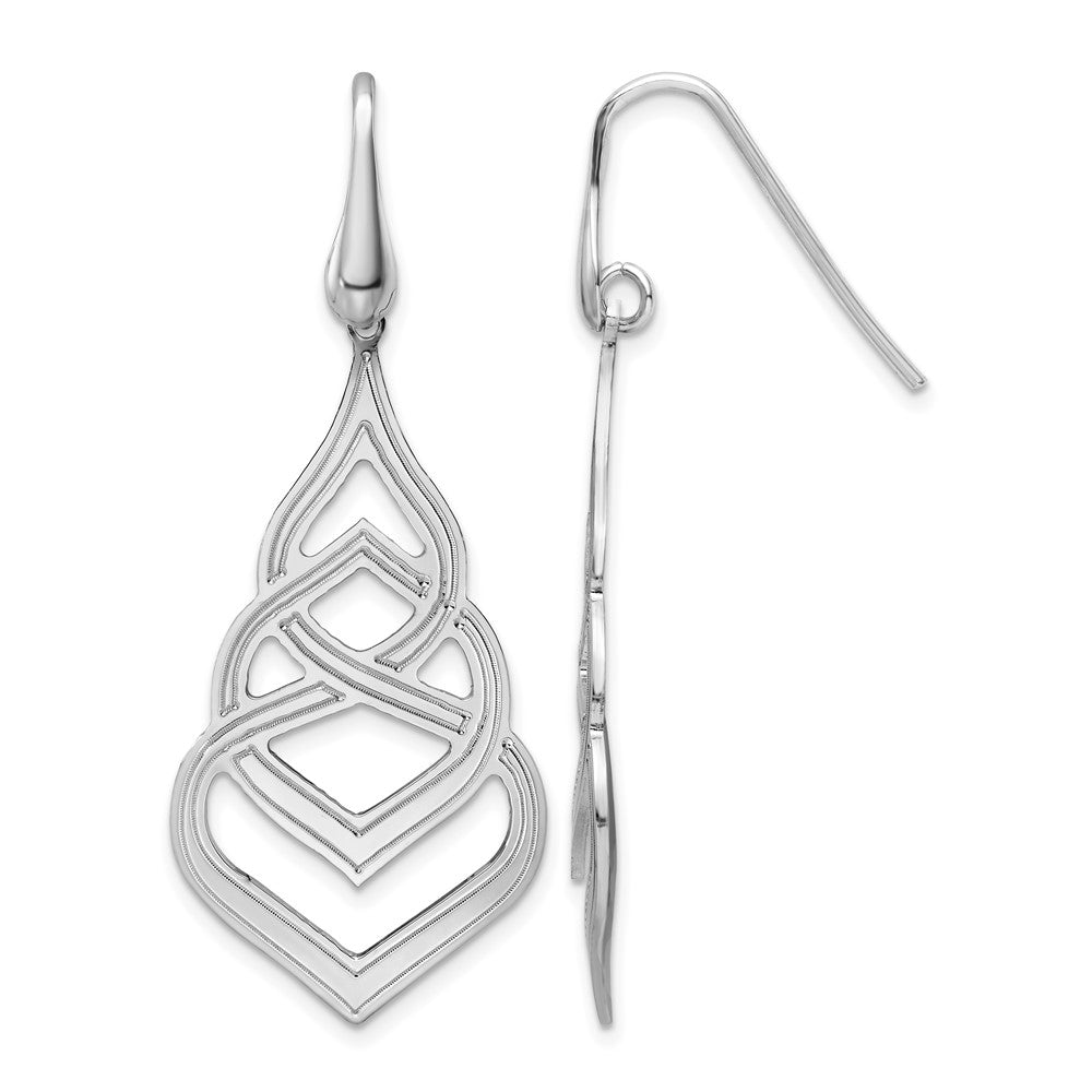 Sterling Silver Rhod. Polished Grooved Fancy Drop Dangle Earrings