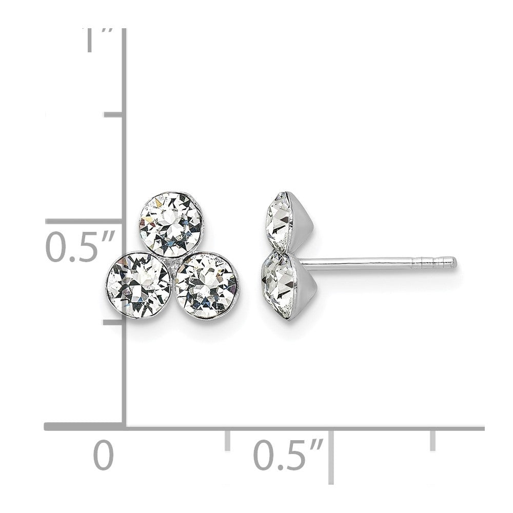 Sterling Silver RH-plated Crystal 3-stone Post Earrings
