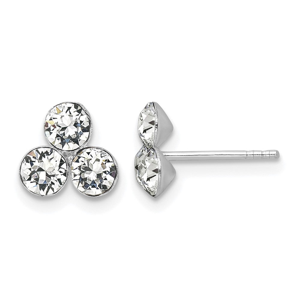 Sterling Silver RH-plated Crystal 3-stone Post Earrings