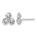 Sterling Silver RH-plated Crystal 3-stone Post Earrings