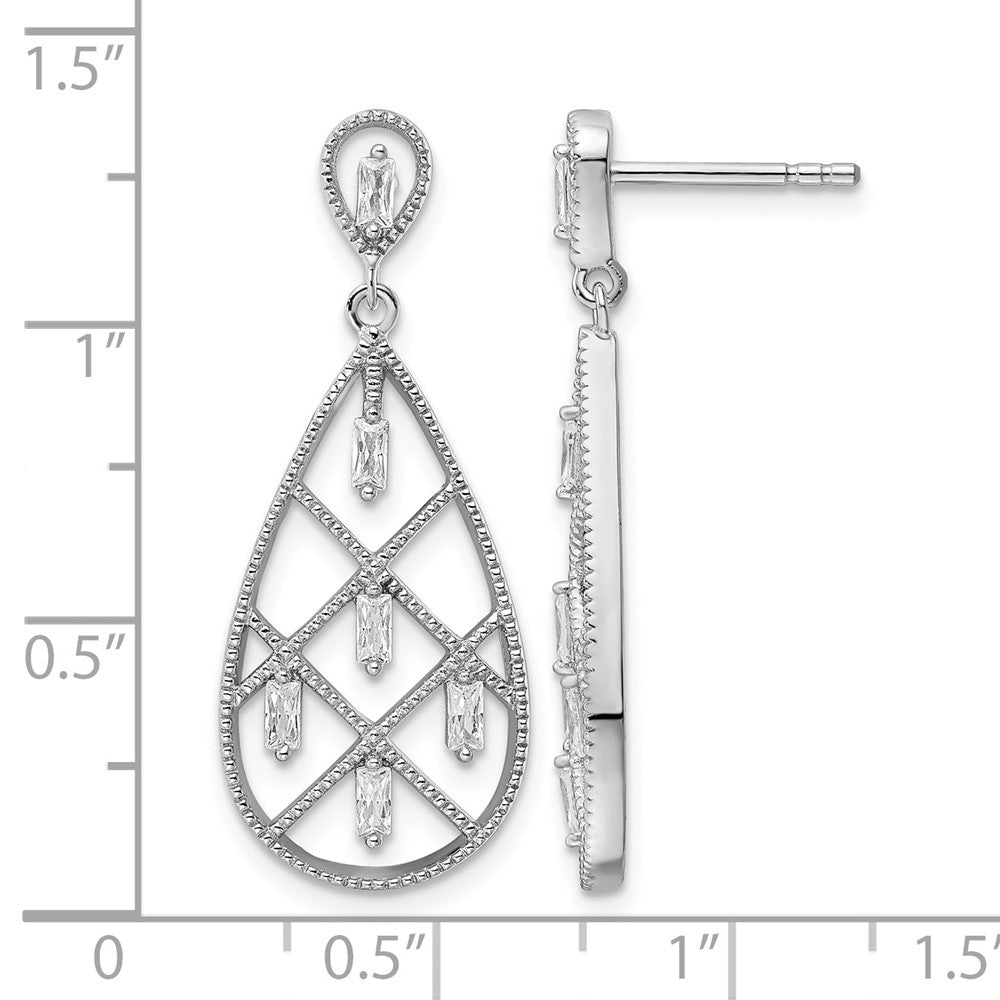 Sterling Silver Rhodium-plated Baguette CZ Teardrop Post Earrings