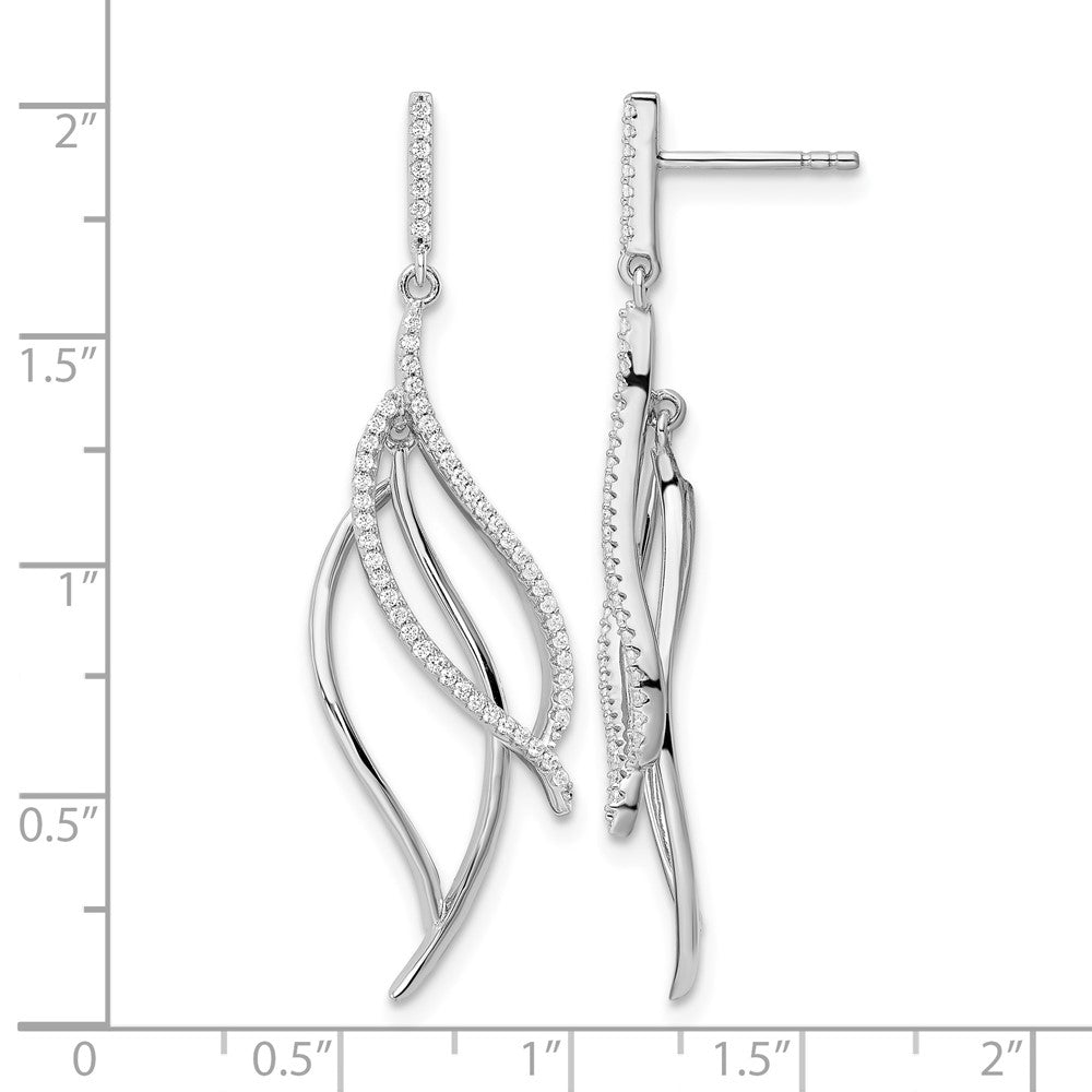 Sterling Silver Rhodium-plated CZ Dangle Leaf Earrings