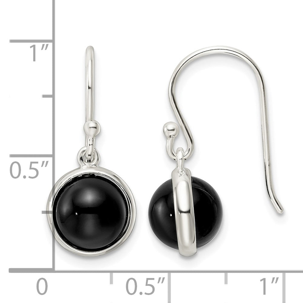 Sterling Silver Polished Onyx Bead Dangle Earrings