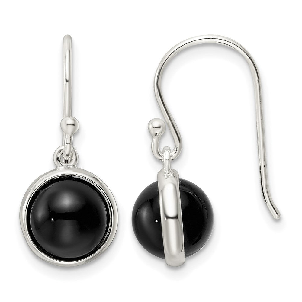 Sterling Silver Polished Onyx Bead Dangle Earrings
