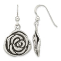 Sterling Silver Polished Antiqued Rose Dangle Earrings