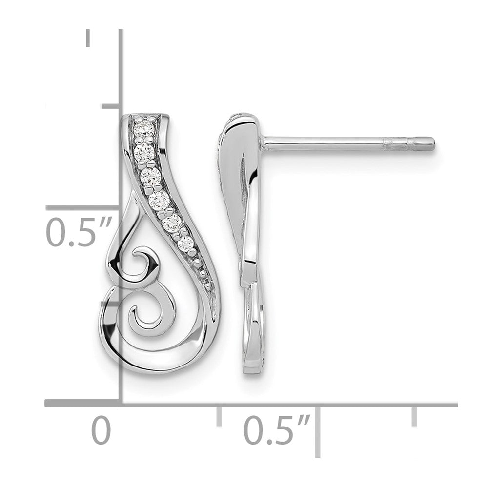 Sterling Silver Rh-plated Polished CZ Post Earrings