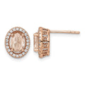 Sterling Silver Rose-tone Polished Pink & White CZ Oval Post Earrings