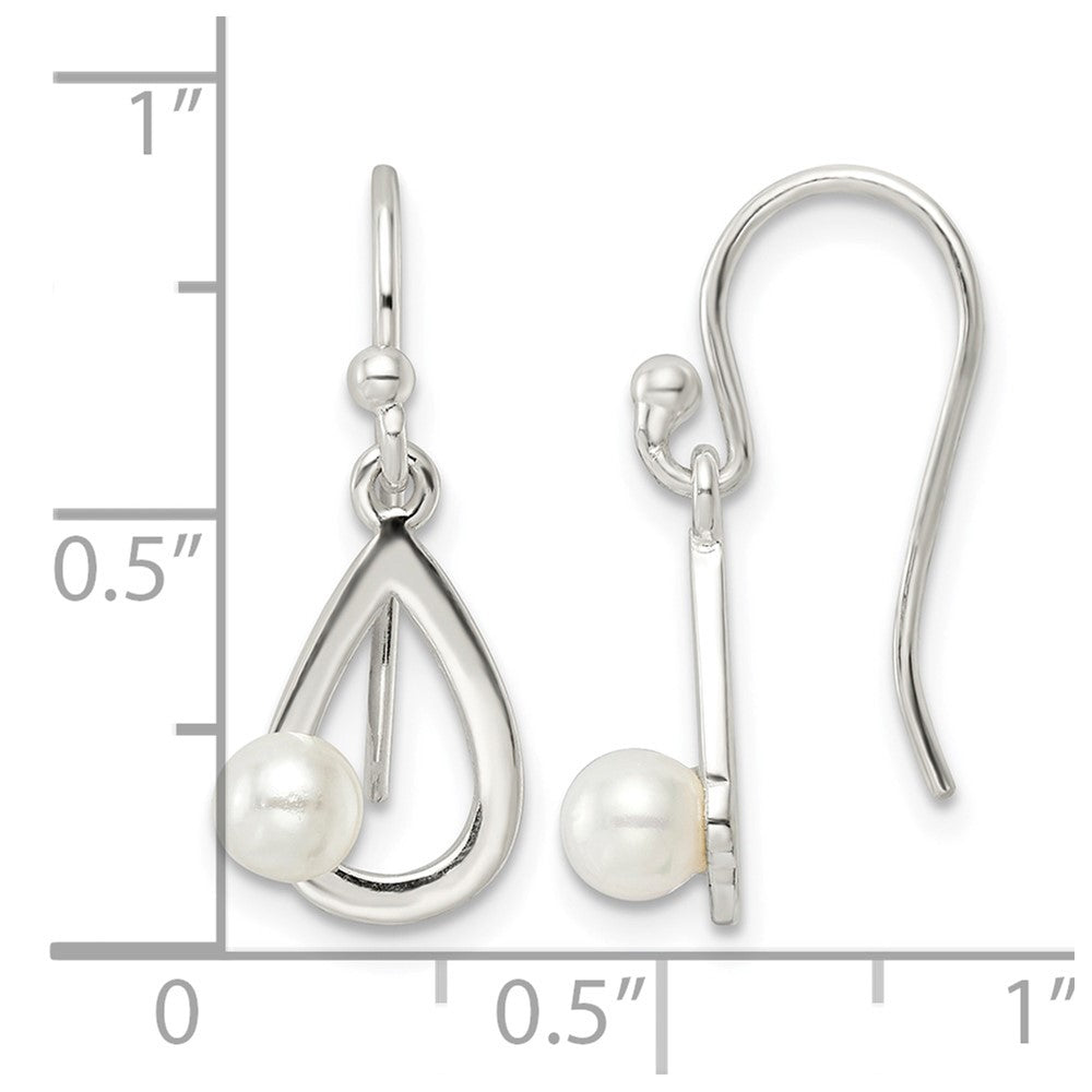 Sterling Silver Polished Teardrop w/ Imitation Pearl Shepherd Hook Earrings
