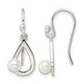 Sterling Silver Polished Teardrop w/ Imitation Pearl Shepherd Hook Earrings