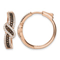Sterling Silver Rose-tone Blk Rhodium-plate CZ Fancy Hinged Hoop Earrings
