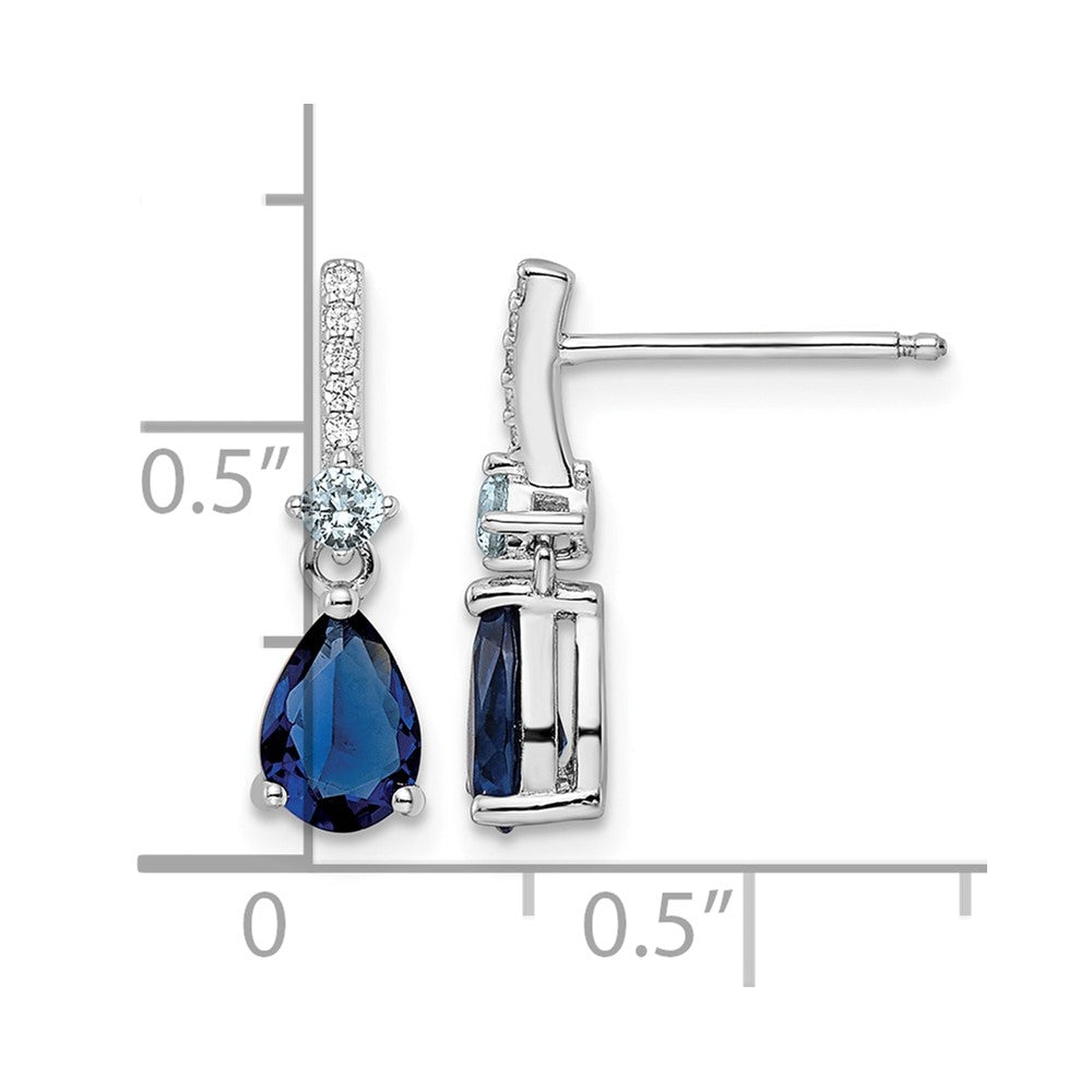 Sterling Silver Rhodium-plated CZ and Blue Glass Post Dangle Earrings
