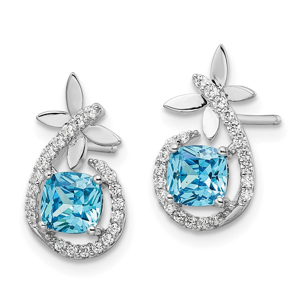 Sterling Silver Rhodium-plated Blue & White CZ Butterfly Post Earrings