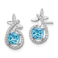Sterling Silver Rhodium-plated Blue & White CZ Butterfly Post Earrings
