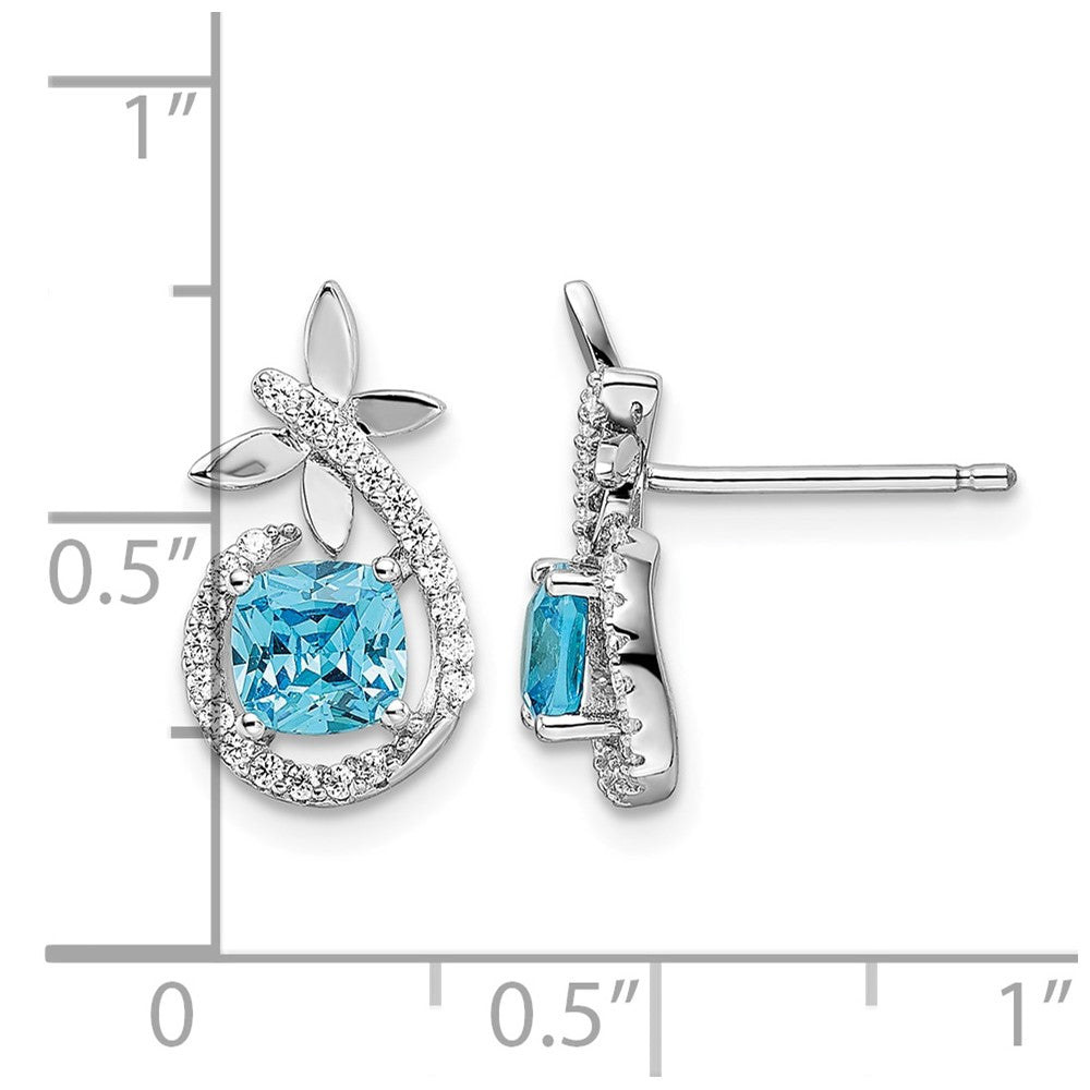 Sterling Silver Rhodium-plated Blue & White CZ Butterfly Post Earrings