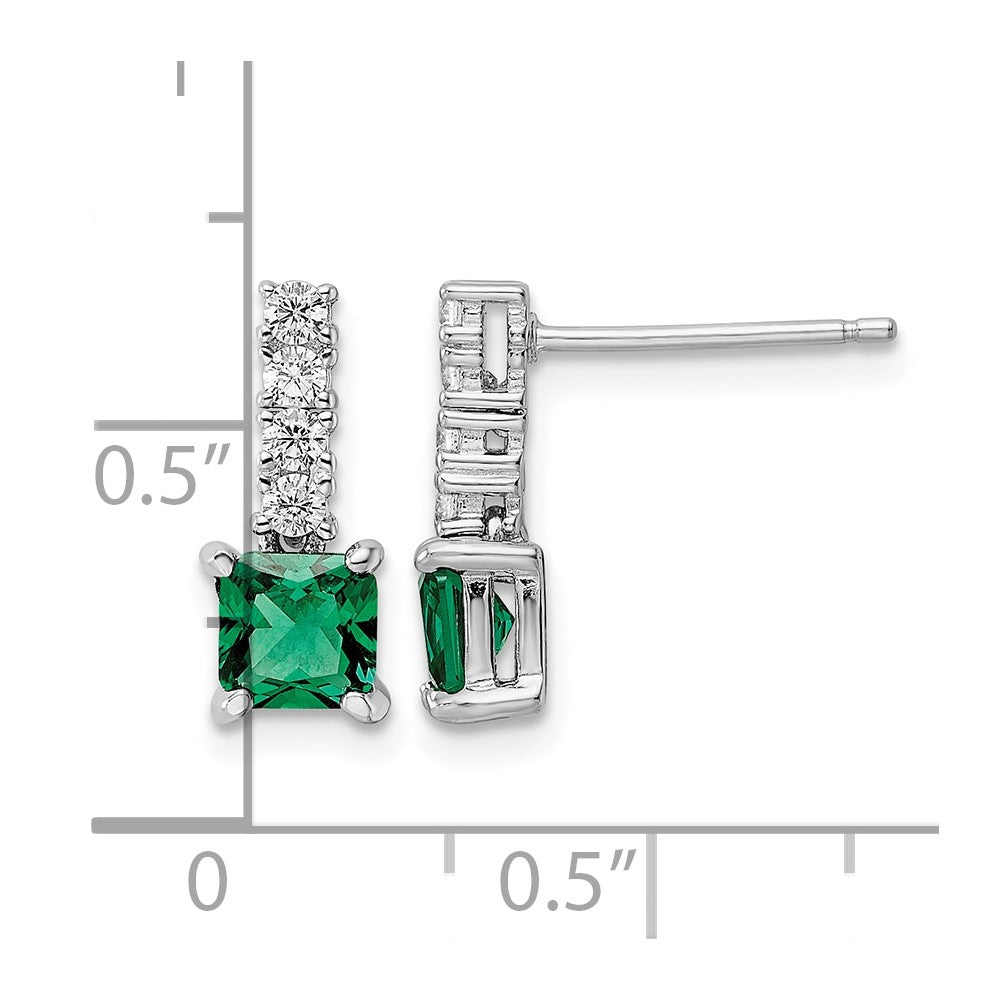 Sterling Silver Polished Rhodium-plated Green/Clear CZ Post Dangle Earrings