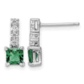 Sterling Silver Polished Rhodium-plated Green/Clear CZ Post Dangle Earrings