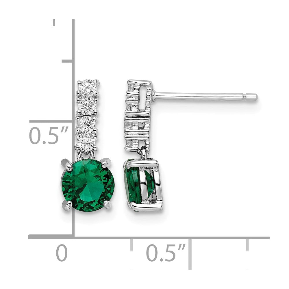 Sterling Silver Polished Rhodium-plated Green/Clear CZ Post Dangle Earrings